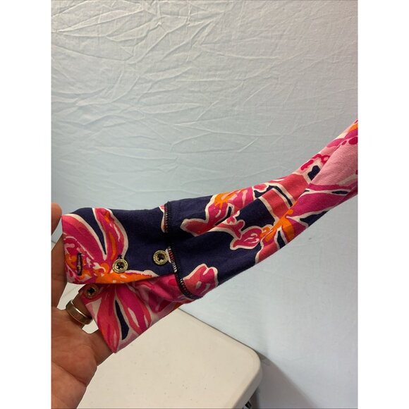 Lilly Pulitzer Sophie Dress Navy Bright Pink Floral UPF 50 Beach Casual‎ - Picture 3 of 10